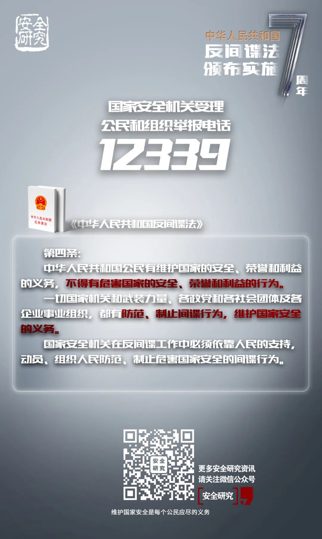 【海报】反间谍法颁布实施七周年