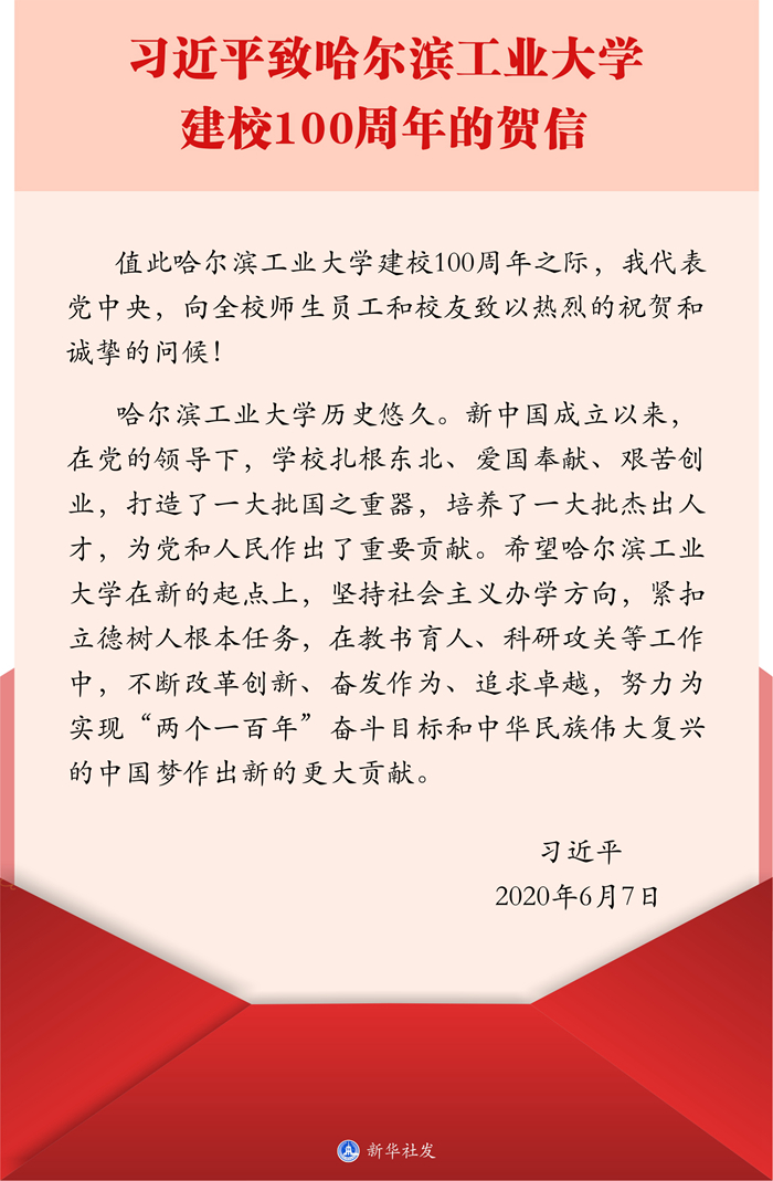 习近平致信祝贺哈尔滨工业大学建校100周年