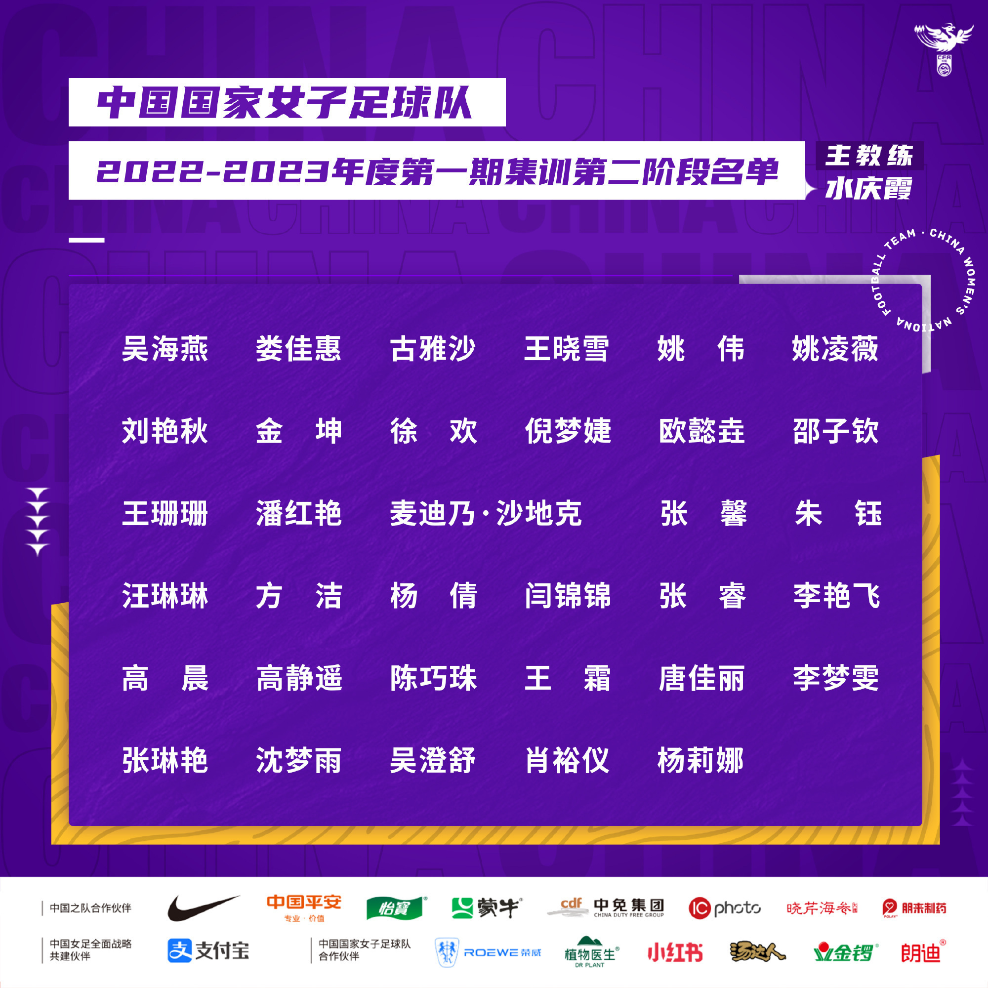 中国女足公布集训名单，王霜、唐佳丽将回国集训